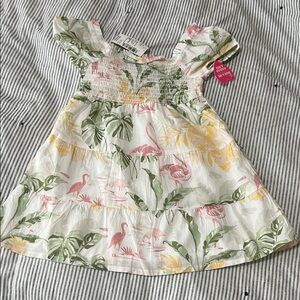 New Children’s Place 3T Cotton Florida Flamingo Dress Summer Pink Green smocked
